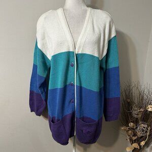 Vtg Dockers Women Heavy Cardigan Sweater Color Block Oversized 100% Cotton Sz M